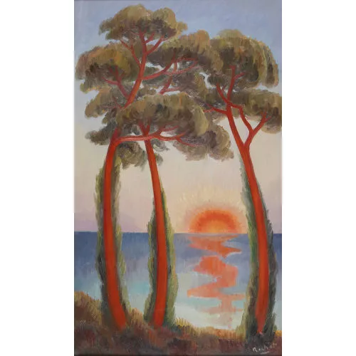 Willy Rochat — "Les pins illuminés par le soleil levant".