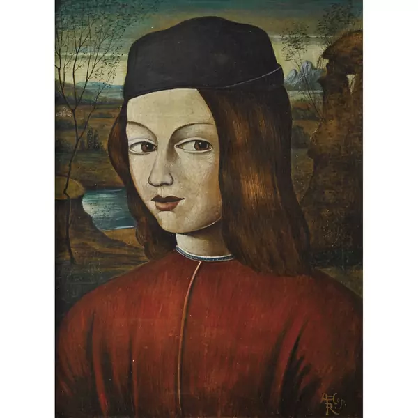 Renaissance-Jüngling vor Landschaft
