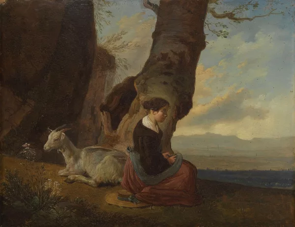 Wolfgang Adam Töpffer — Paysanne assise et chèvre blanche dans paysage