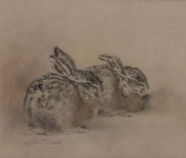 Xavier de PORET (1894-1975), "Lapereaux", fusain et pastel — DognyAuction