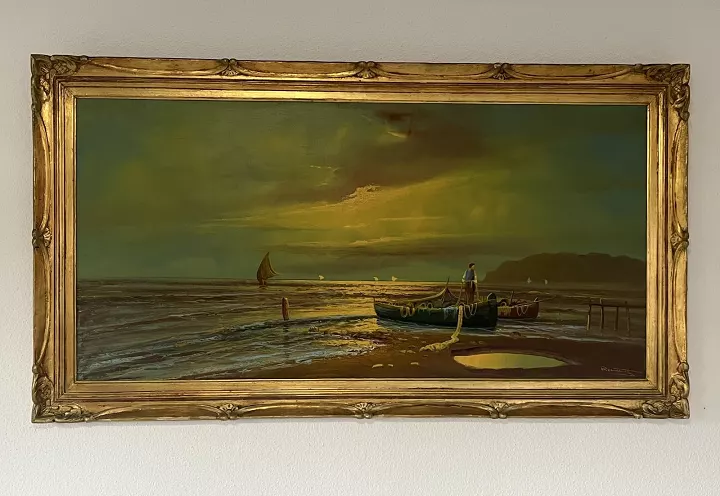 Pêche au crépuscule — Artiste non identifié — signé Remo Testa — Vue principale