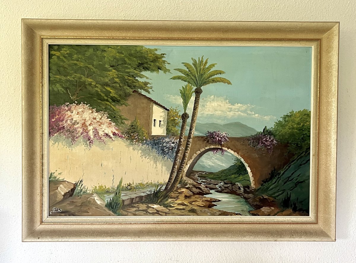 Pont au bord de l'eau – Artiste non identifié