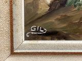 Pont au bord de l'eau — Artiste non identifié — signé GIL — Vue 4