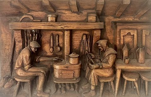 La Vie des humbles – Artiste non identifié — signé A.G – Sculpture & relief – 33 × 21 cm