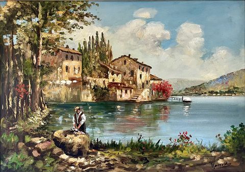 Les Rives du silence – Artiste non identifié — École italienne du XXe siècle – Huile – 81 × 60 cm