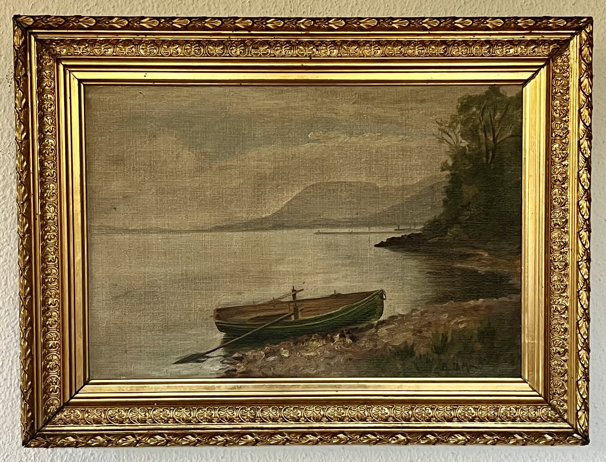 Barque au bord du lac de Neuchâtel – Attribué à Bernard De Montmollin (1889–1966)
